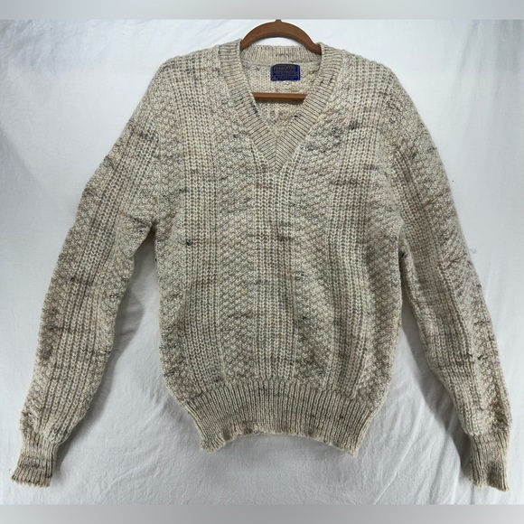 Pendleton Other - Vintage Pendelton Virgin Wool V‎ Neck Sweater Beige Speckled Knit Mens Size M